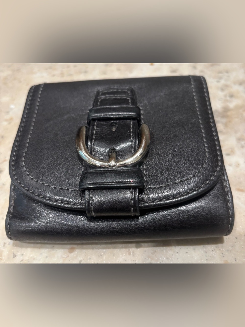 Vintage Coach Black Leather Soho Bifold Wallet Silver Buckle Y2K, Pink Inside